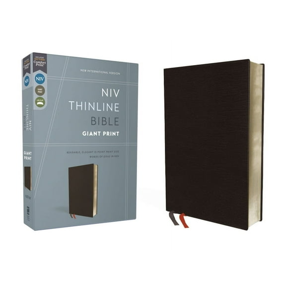NIV, Thinline Bible, Giant Print, Bonded Leather, Black, Red Letter Edition