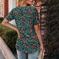 thumbnail image 4 of Women's Blouses Top Fashion Spring Floral Print Casual Shirts Summer Short Sleeve T-Shirt Pleated Non-positioned Printed Blouse Round Neck Loose Pullover Top Army Green M, 4 of 7
