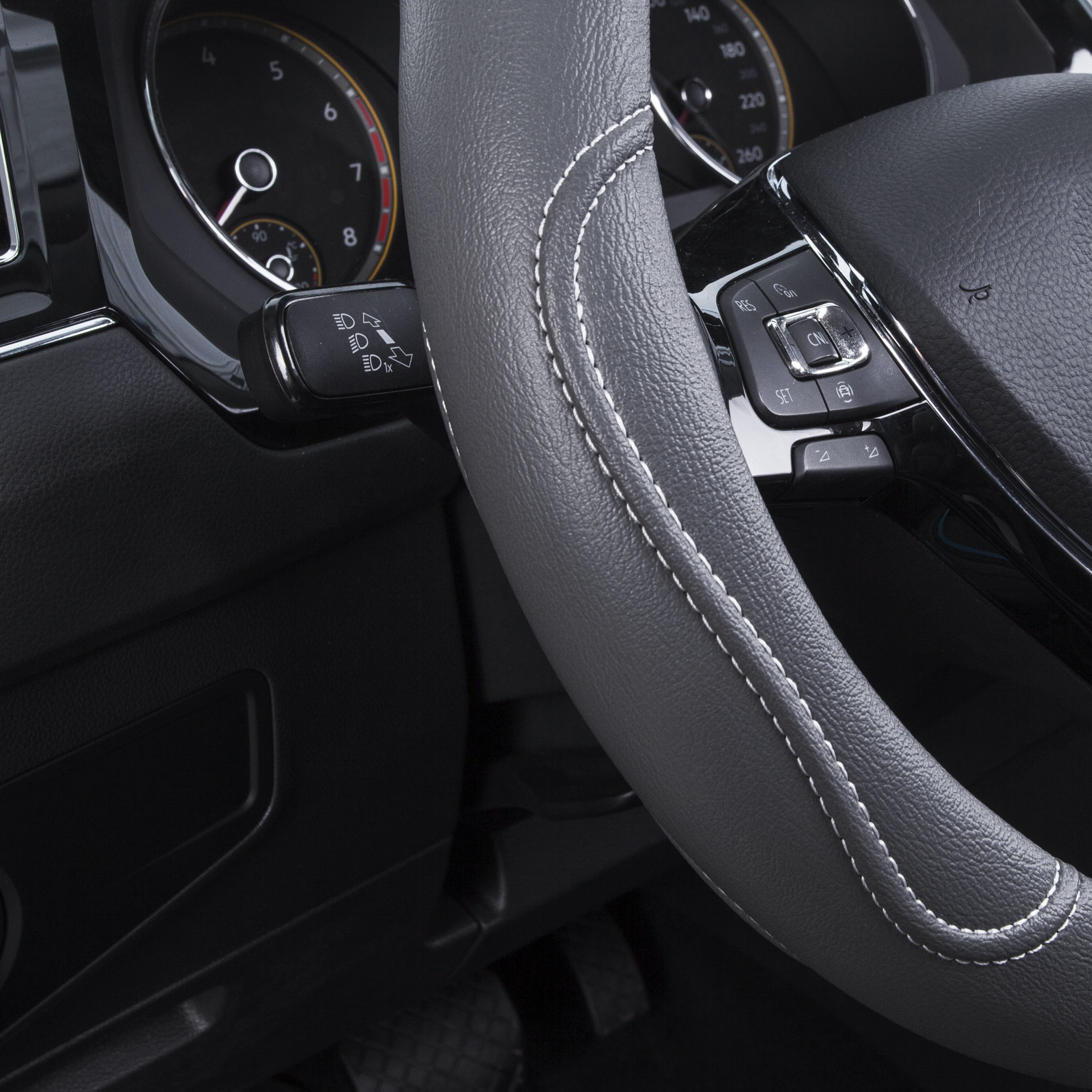Auto Drive Universal Steering Wheel Cover, Gray with White Stitching photo 7