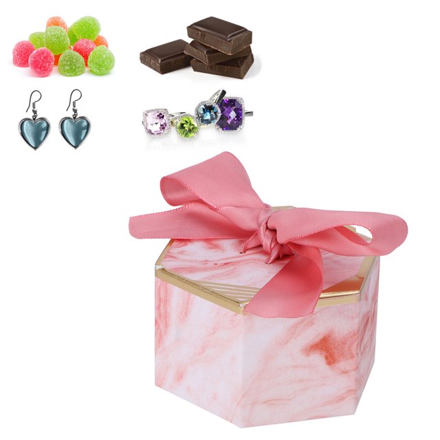 Cajas de dulces hexagonales ANGGREK 250 g con cinta para compromiso de aniversario