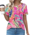 thumbnail image 2 of Summer T-Shirts for Women 2026 Trendy Floral Boho Printed Tees Casual Short Sleeve Beach Vacation Tunic Tops, 2 of 5