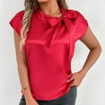 thumbnail image 5 of Jalioing Satin Shirt Women's Short Sleeve Bowtie Neck Silk Blouses Flowy Casual Dressy Tunic Tops Trendy Outfits, 5 of 6