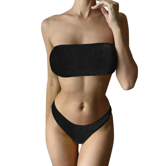 MSJUHEG Bikini Tops Full Coverage Bottoms,2 Piece Bikini Sets,Mid Rise Bikini Sets for Women,Boho Swimsuits for Women,Bathing Suit for Women,Thong String 2 Piece Bikini Set,Halter String Black M