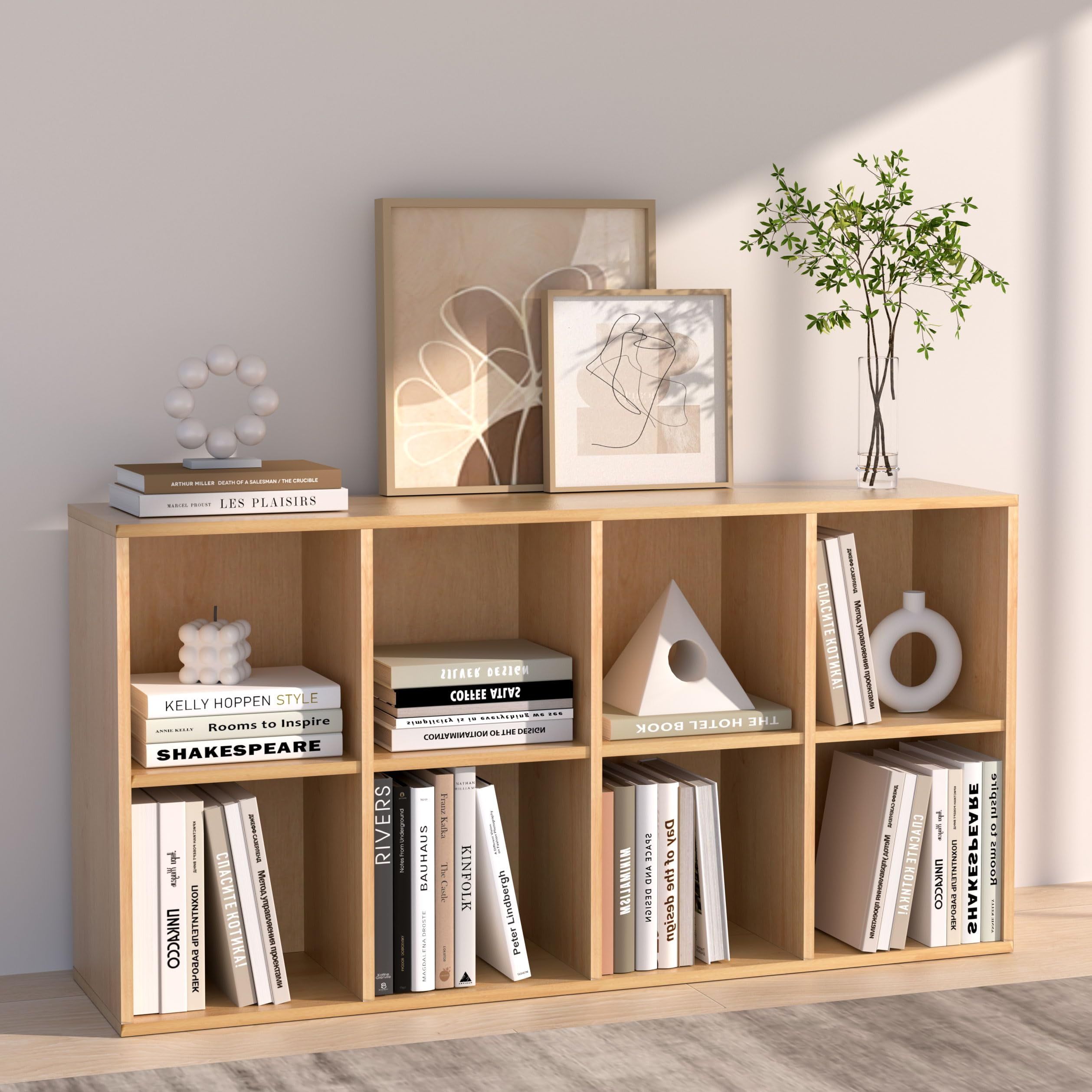 NEWADARA Wooden 8 Cube Storage Organizer with Closed Back Panel,Cube Shelf Cubby Storage Organizer with Compartments for Living,Bookshelf for Adult