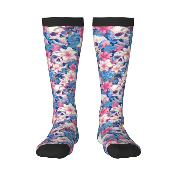 Fotbe Skull Calcetas Divertidas Estampadas para Hombre y Mujer, Calcetas de Algodón hasta la Rodilla para Caminar, Correr, Enfermería y Embarazo