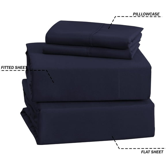 Queen Waterbed Sheet Set 4 Piece Egyptian Cotton 18 Inch Deep Pocket, Soft Breathable Bedding for 72 x 96 Hard Side Waterbeds, Blue Solid
