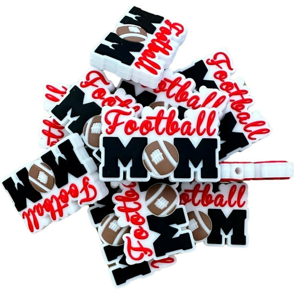 Lashicorn Football Ball Mom Silicone Focal Bead  12 Pack Mama Sports for Freshie Hangers Beaded Pens 1.5 Wholesale Bulk Keychain Brushes Little League