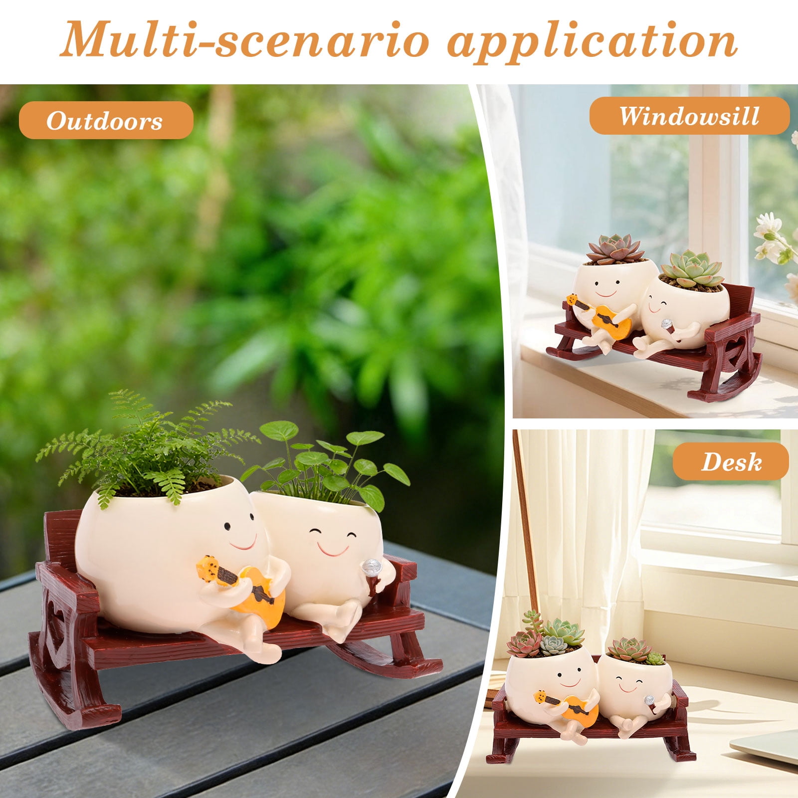 Smily Face Planter Pot Cute Resin Flower Head Planters for Indoor Outdoor Unique Sit Rocking Chair Succulent Pots Gift IdeaI