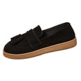 thumbnail image 3 of Women's Wide Width Tassel Loafers, Faux Suede Round Toe Slip-On Casual Dress Shoes for Summer, Black/Brown, 3 of 10