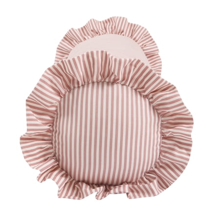 HOME DECOR COLLECTION 8″ X 36″ PINK STRIPED RUFFLE BOLSTER DECORATIVE PILLOW