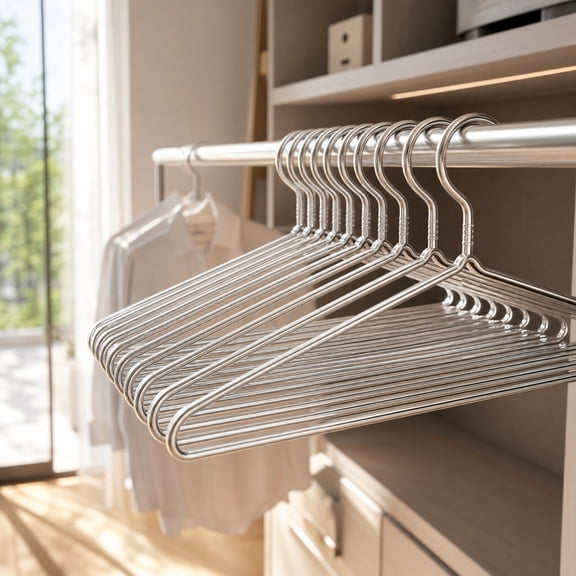 10-Pack Heavy Duty 304 Stainless Steel Clothes Hangers, Counter-Slip Grooved Non-Slip Hangers for Shirts, Pants and Coats, Rustproof Space-Saving Wardrobe Organizer for Closet