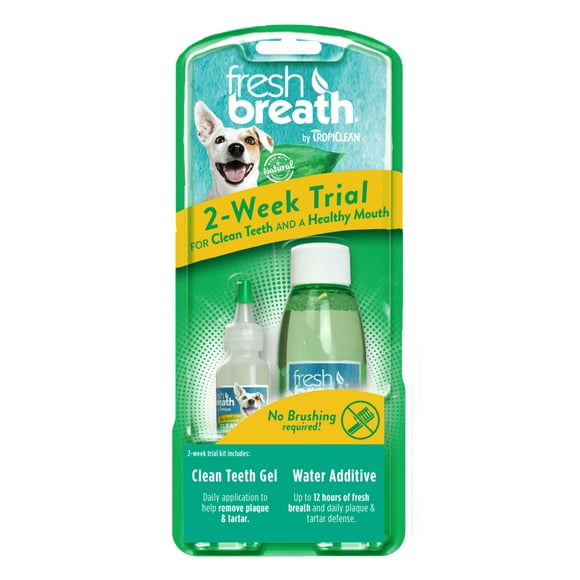 Tropiclean Fresh Kit d'Essai Dentaire Breath avec Gel pour Dents Propres et Additif d'Eau pour Chiens avec 5 Autocollants pour Chiens Assortis