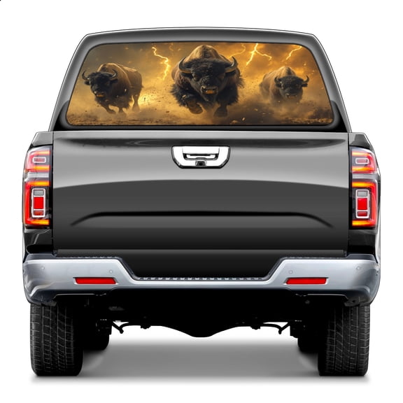 Pickup Car Window Stickers Decal Rear Window Decals for Trucks One Way Visual Waterproof Truck Back Window Tint Decal Graphic Perforated Vinyl Truck Stickers 66X 22inch Fiery Bison Herd