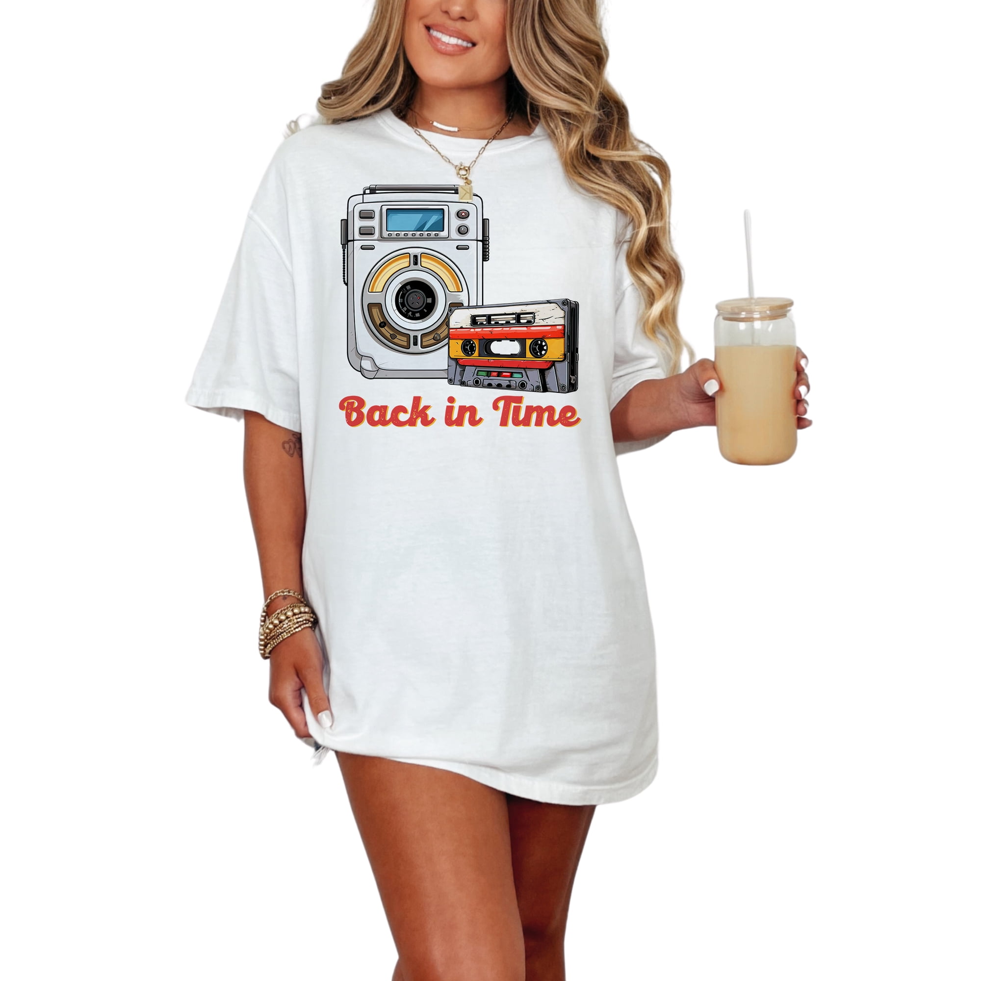 Retro Boombox and Cassette Tape Graphic Tee Vintage Music Lover Shirt 80s 90s Nostalgia T-Shirt Back in Time Graphic Top White Comfort Colors T-Shirt Small