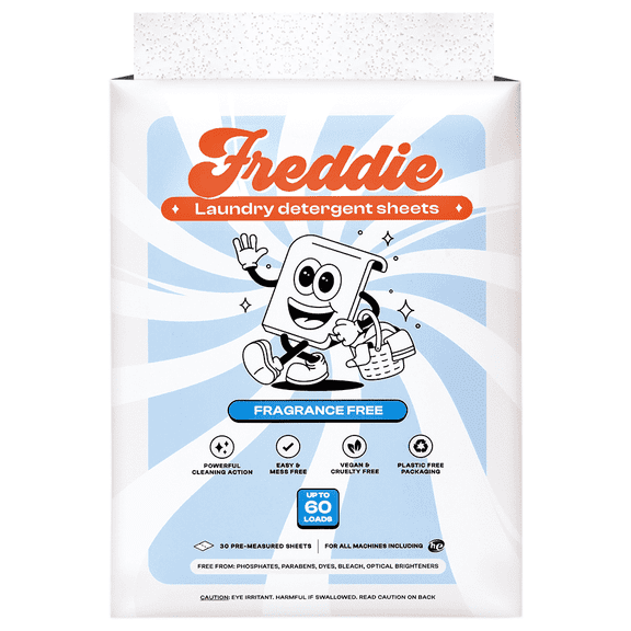 Freddie Laundry Detergent Sheets – Jug-Free Format – Pre-Measured Strips – 60 Loads – Unscented for Sensitive Skin