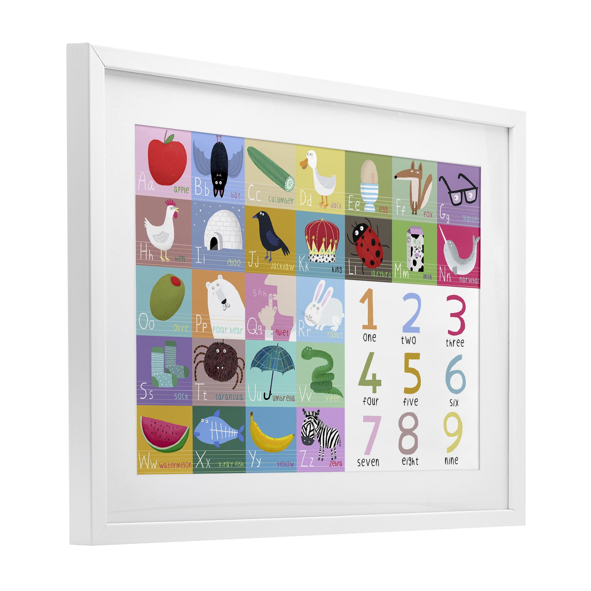 Stupell Industries Alphabet & Numbers First Words White Framed Print Under Glass, design by Carla Daly