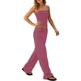 thumbnail image 2 of VBTAPA Womens Striped Two Piece Sets Summer Lounge Outfits Strapless Tube Top and Wide Leg Pants Matching Set Beach Vacation Travel Y2k Outfit Red L, 2 of 7