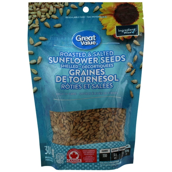 Great Value Roasted & Salted Shelled Sunflower Seeds, 300 g