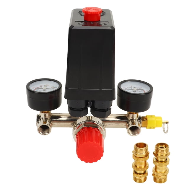 Interruptor de presión para compresor de aire, regulador doble, válvula de control de presión automática con manómetro (0-12 bar, 0-180 psi)