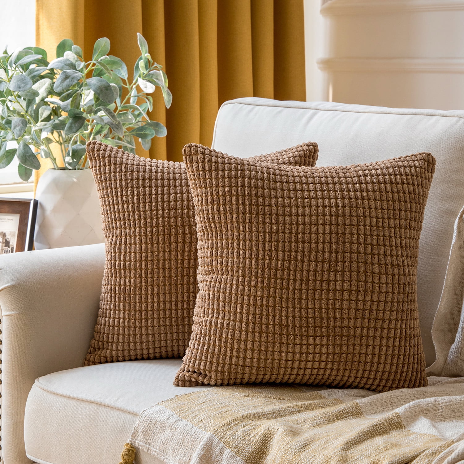 Soft Corduroy Corn Striped Velvet Series Decorative Throw Pillow, 18