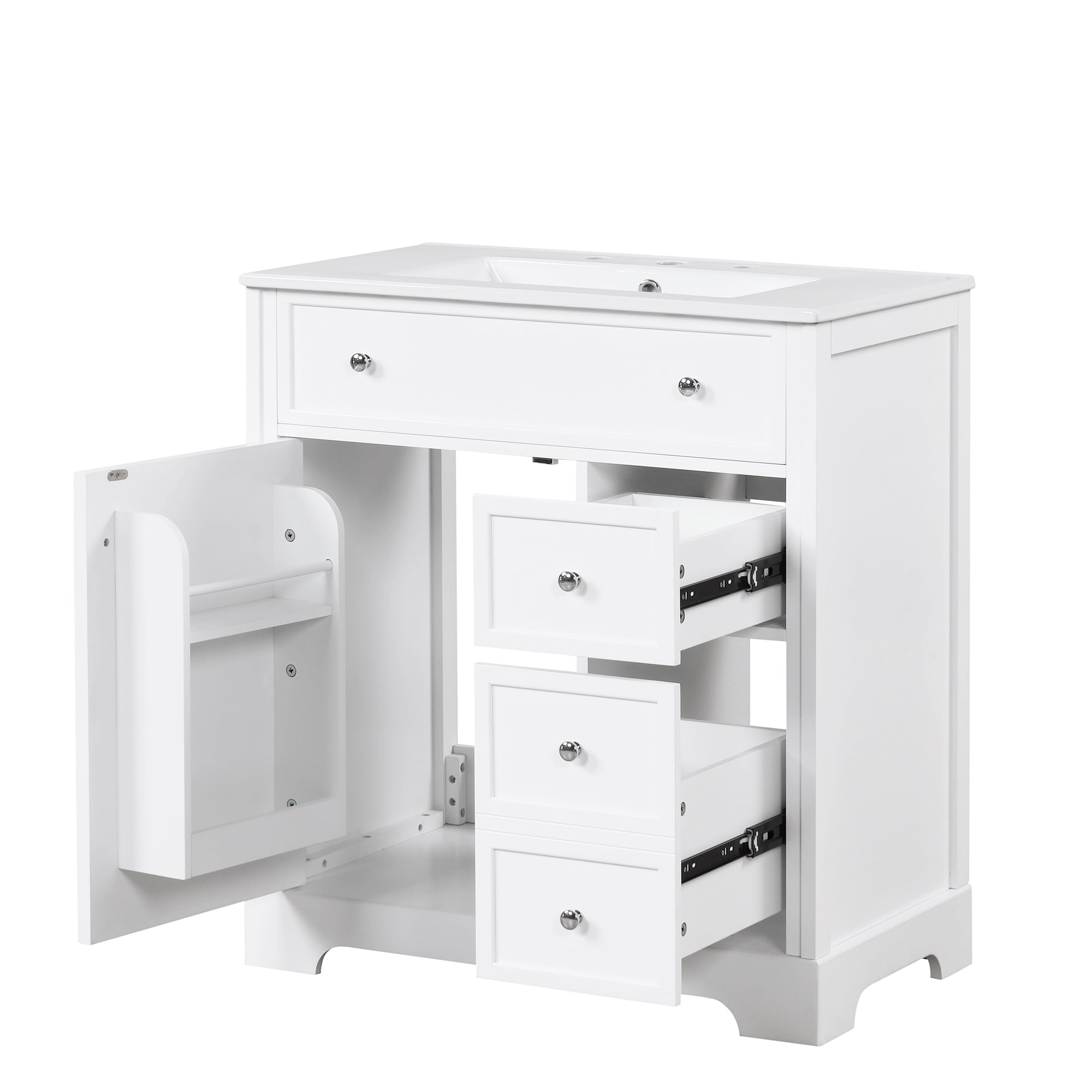 YIYADO 30 Inch Bathroom Vanity with Sink, Bathroom Vanity Cabinet with Door and Two Drawers, White