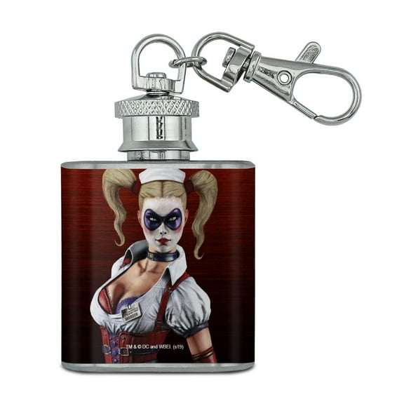 Batman Arkham Asylum Video Game Harley Quinn Stainless Steel 1oz Mini Flask Key Chain