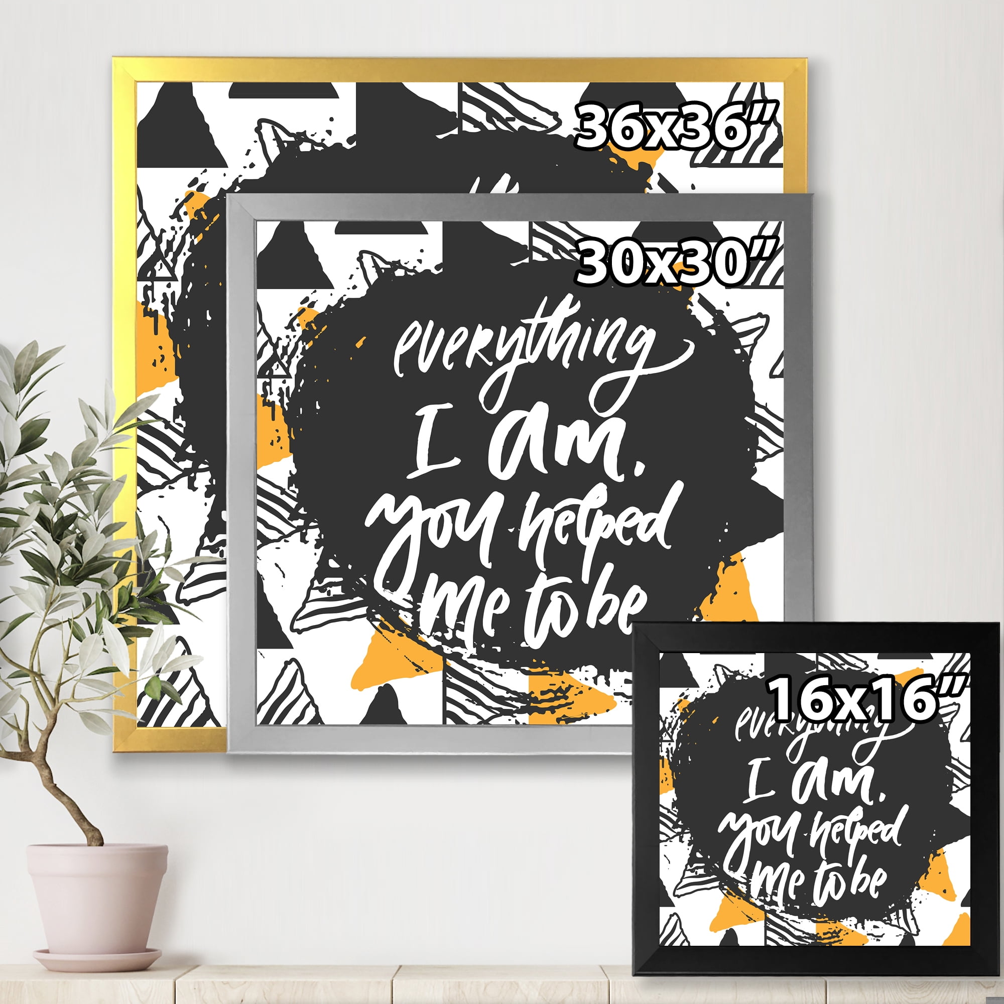 Designart 'Everything I Am You Helped Me To Be On Triangle Pattern' Mid-Century Modern Framed Art Print