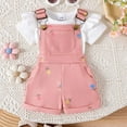 thumbnail image 5 of Girls Outfits Summer Ribbed Short Sleeve Romper With Adjustable Straps Shorts Outdoor Toddler Clothes Girls White 18 Months-24 Months, 5 of 7