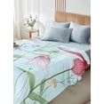 thumbnail image 4 of Blue Pink Green Floral Full Size Flat Sheet, Wrinkleproof & Fadeproof Cooling Flat Bed Sheet Only, Seasonal Botanical Blooms Breathable Soft Bedding Top Sheets 81 x 96 Inches, 4 of 8