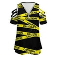 thumbnail image 4 of Caution Tape Womens Summer V Neck Zipper Top Short Sleeve T Shirt Off Shoulder Top Casual Classy Loose Shirts, 4 of 7