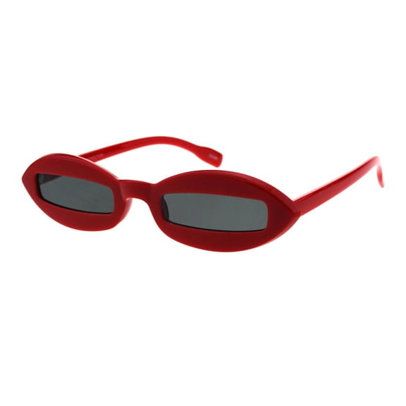 Hippie Squint Slot Lens Retro Plastic Oval Sunglasses Red Black