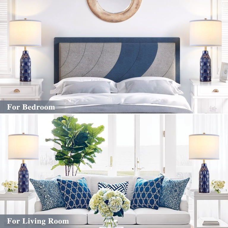 NATYSWAN 24.8" Ceramic Table Lamp Set of 2, Navy Blue photo 3