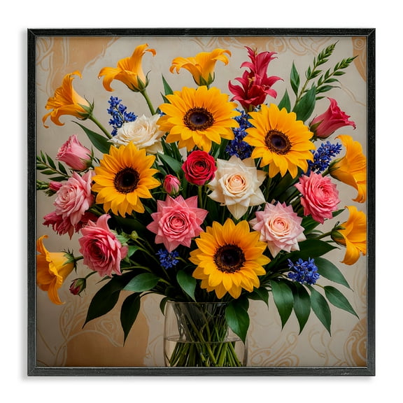 Stupell Industries Bold Sunflowers Mixed Bouquet Plants & Flowers Painting Black Framed Art Print Wall Art, 12 x 12