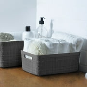 Curver Jute Small Gray Plastic Decorative Storage Basket, 10.6 in x 7.8 in x 4.3 in