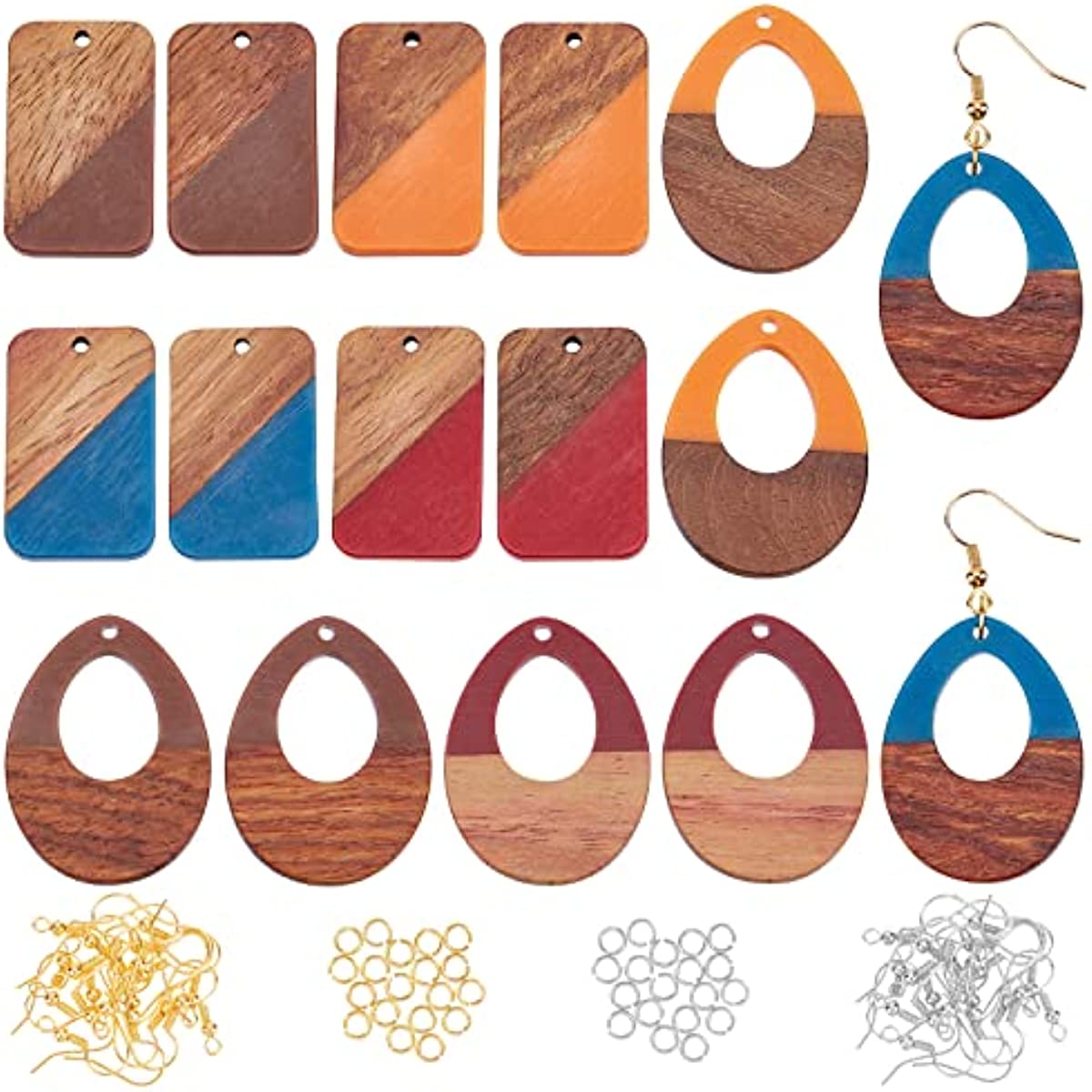 176Pcs Resin Wooden Earring Pendants Rectangle Teardrop Shape Resin