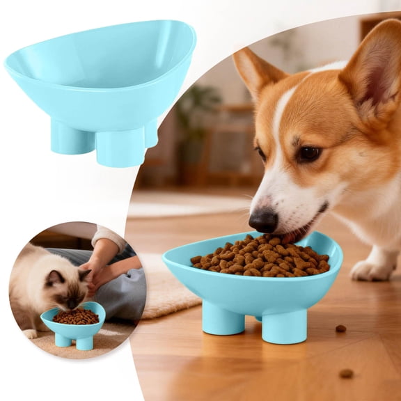 Cat Bowl Anti-Vomiting Tilted Elevated Cat Food Bowl Whisker Friendly Slanted Feeding Bowls with Shallow & Tall Design Blue