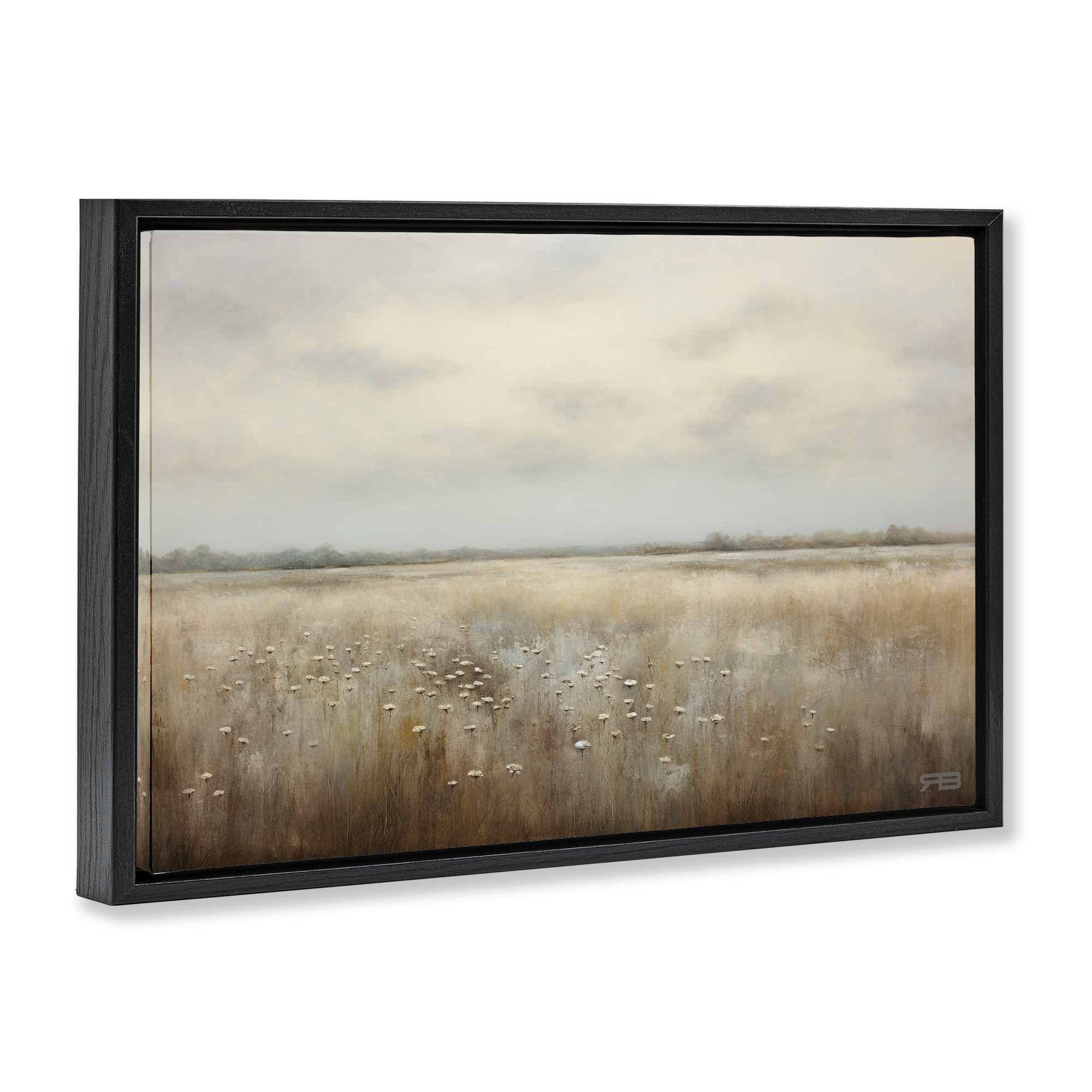 Stupell Industries Subtle Flower Meadow Landscape Painting Black Floater Framed Art Print Wall Art, 31 x 21