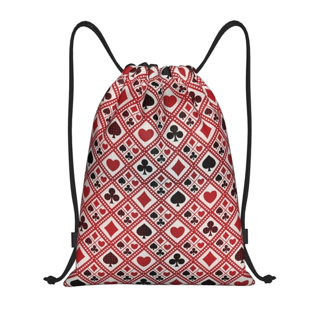 Saiise Poker Pattern Sports Drawstring Backpack - String Swim Gym Bag with Wet Proof Pocket for Women&Men-Small
