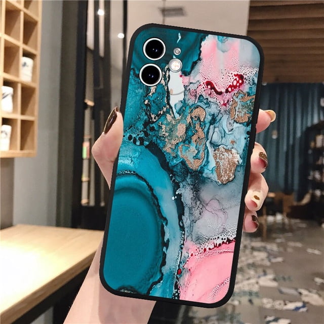 Funda con patrón de mármol y pintura de acuarela para iPhone 14, 11, 12, 13 Pro Max, cubierta completa, tinta suave pintada para iPhone X, XS, XR, 6, 7, 8 Plus Fivean unisex