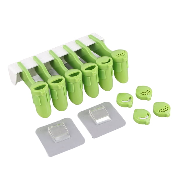 Soporte giratorio para bolsas de condimentos, con clip para colgar en la pared, con cierre dispensador para cocina, 6 orificios, color verde puro, talla única.