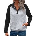 thumbnail image 3 of UVEASISHA Sweatshirts for Women,Womens Color Block Sweatshirt Casual Long Sleeve Henley Button V Neck Pullover Top with Pocket 2025 Trendy Fall Outfits,Black,L, 3 of 4