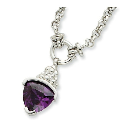 Sterling Silver 17in Purple Trillion CZ Necklace.