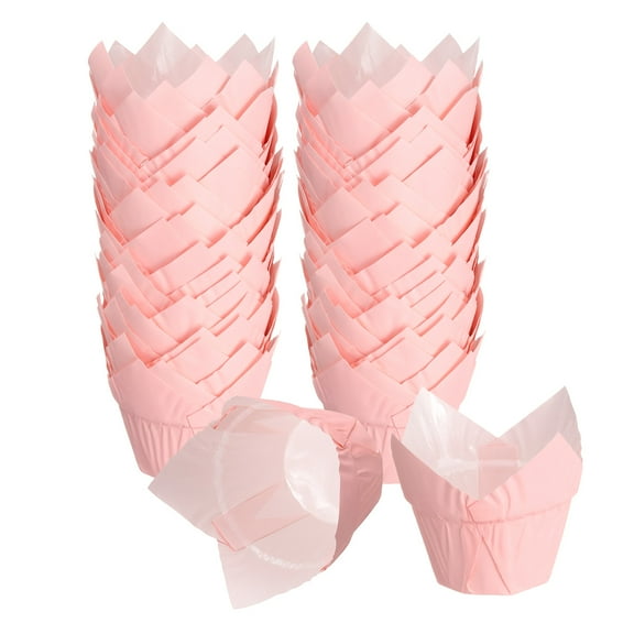 150Pcs Tulip Baking Cups Cupcake Muffins Liners Paper Greaseproof Wrappers for Wedding Birthday, Light Pink