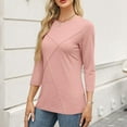thumbnail image 4 of Staron Blouses d'Été pour Femmes en Liquidation Manches 3/4 Chemises Décontractées Amples Unies T-Shirts Basiques Col Rond Tendance, 4 of 6