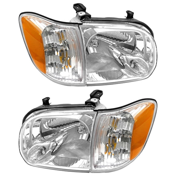 Assemblage de Phare Compatible avec 2005 2006 Toyota Tundra Double/cabine et 200-2007 Sequoia Boîtier Chromé Côté Conducteur et Passager (Non Compatible avec Cabine Régulière et Access Cabine)