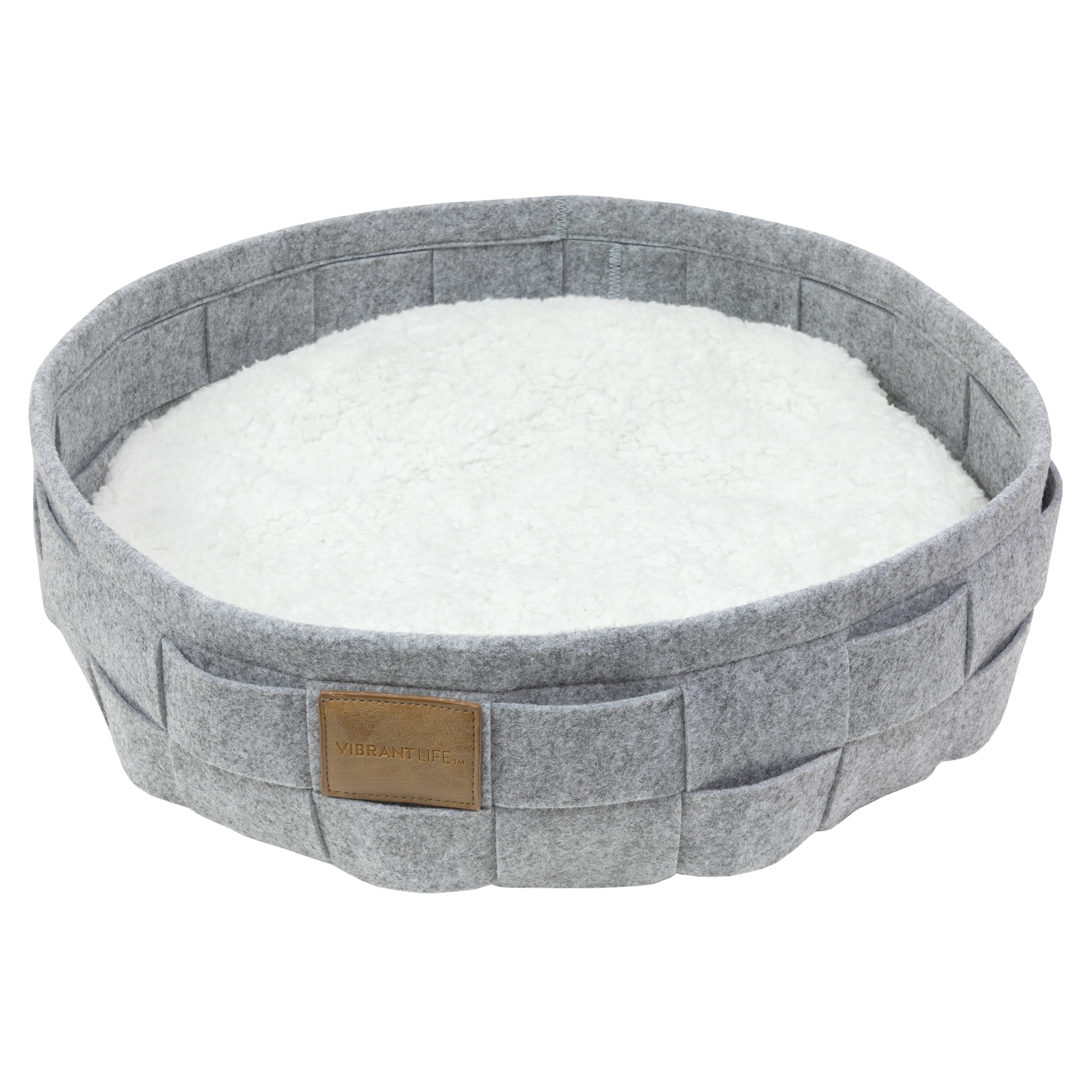 Vibrant Life Round Woven Felt Cat Bed, Washable Cushion, Cat Basket