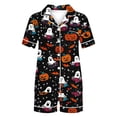 thumbnail image 6 of 2 Pieces Halloween Pajamas Set for Women Cozy Lounge Outfit Pumpkin Ghost Sleepwear Top and Shorts Festival Everyday Wear, 6 of 7