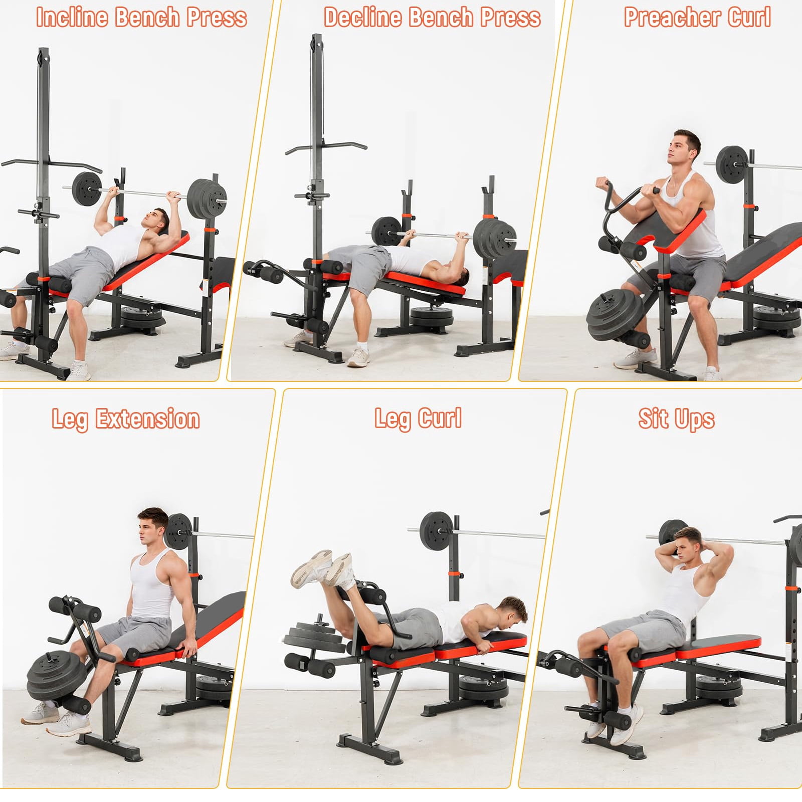 1500LBS 8 in 1 Olympic Weight Bench Set with  Leg Extension and Squat Rack, Adjustable Bench Press Set for Home Gym Full Body Strength Training