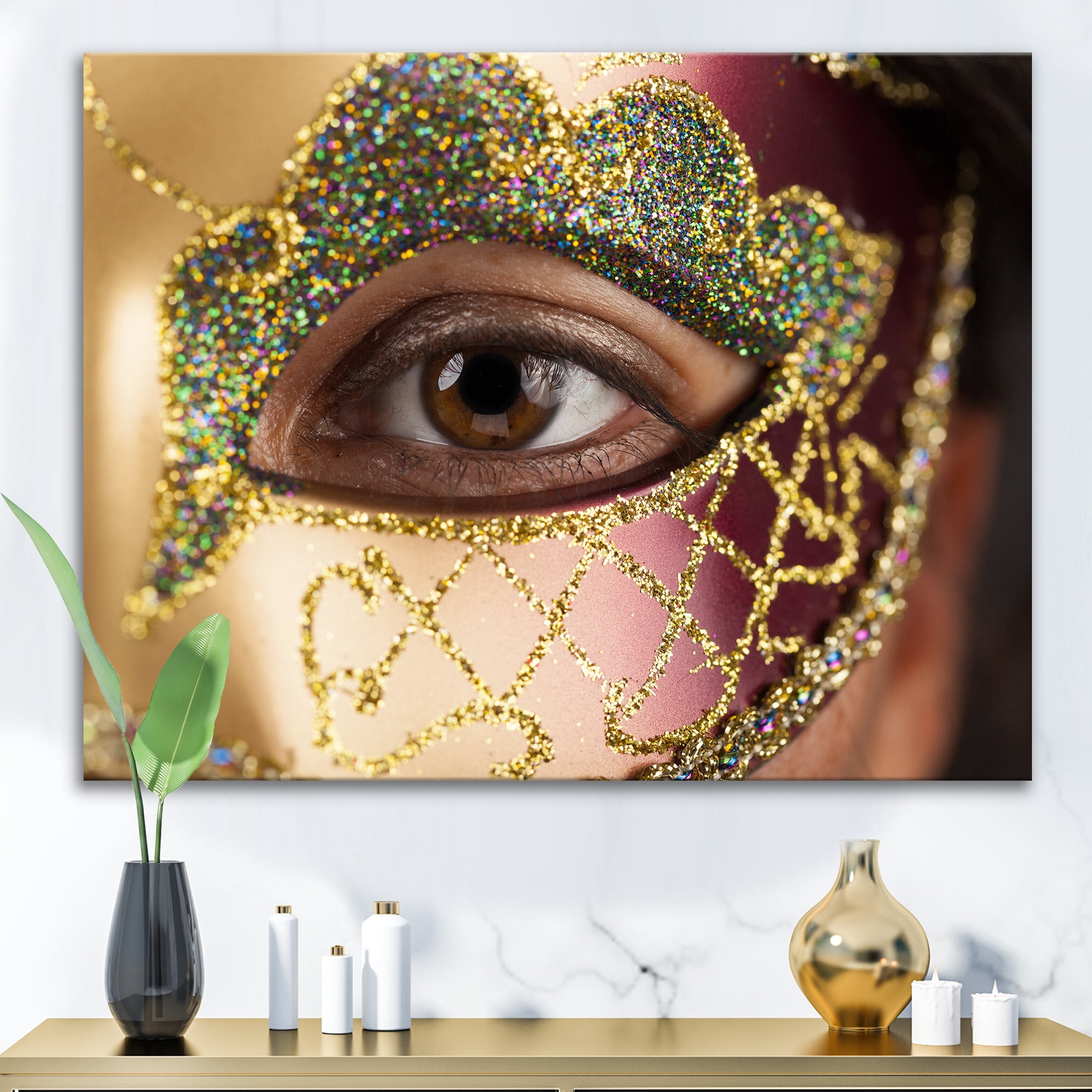 Designart ' Girl With Venetian Mask ' Modern Canvas Wall Art Print