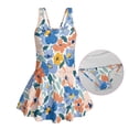 thumbnail image 6 of COEQINE Girls Swim Dress One Piece with Skirt & Liner, Scoop Neck Wide Strap V-Back Swimsuit, Cute Beachwear for Kids Ages 10-11, Polyester Spandex Blend, Blue Orange Flower, 6 of 8